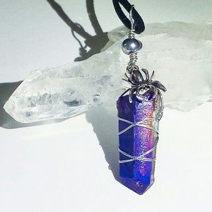🕷️SOLD🕸️Large Titanium Quartz Point Necklace